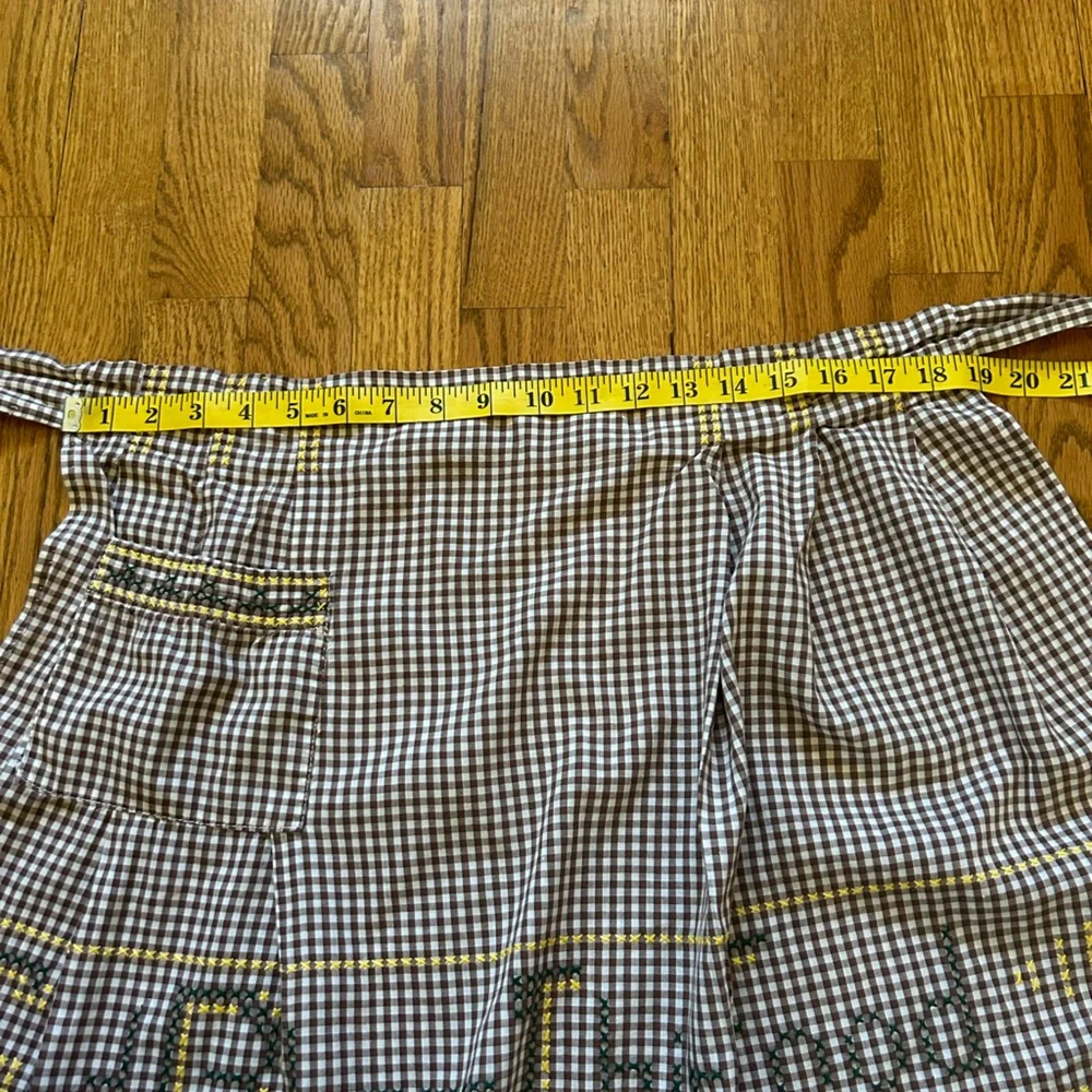 Hand Crafted Brown and White Gingham Kitchen Half Apron with Yellow Accent
